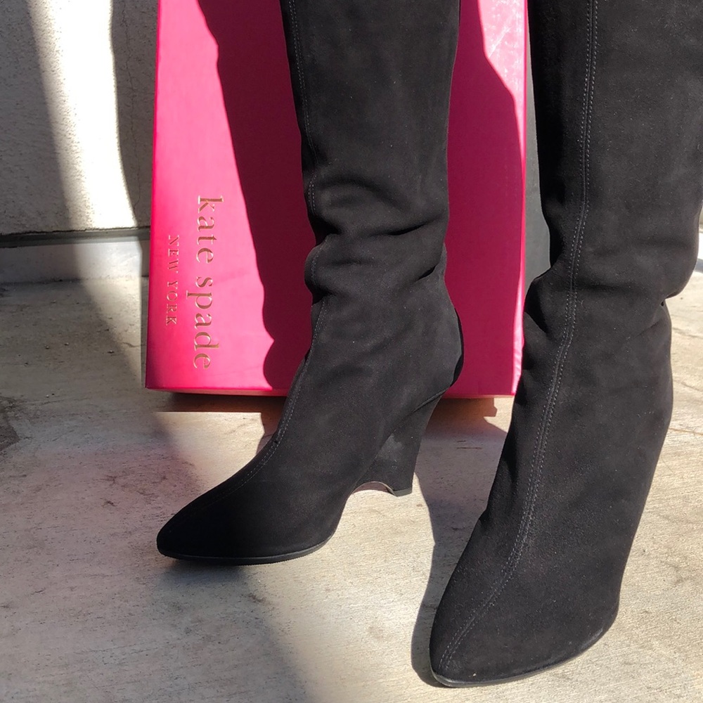 Suede kitten heel wedge boots